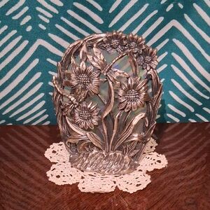 Floral Silver Decorative Candle Holder